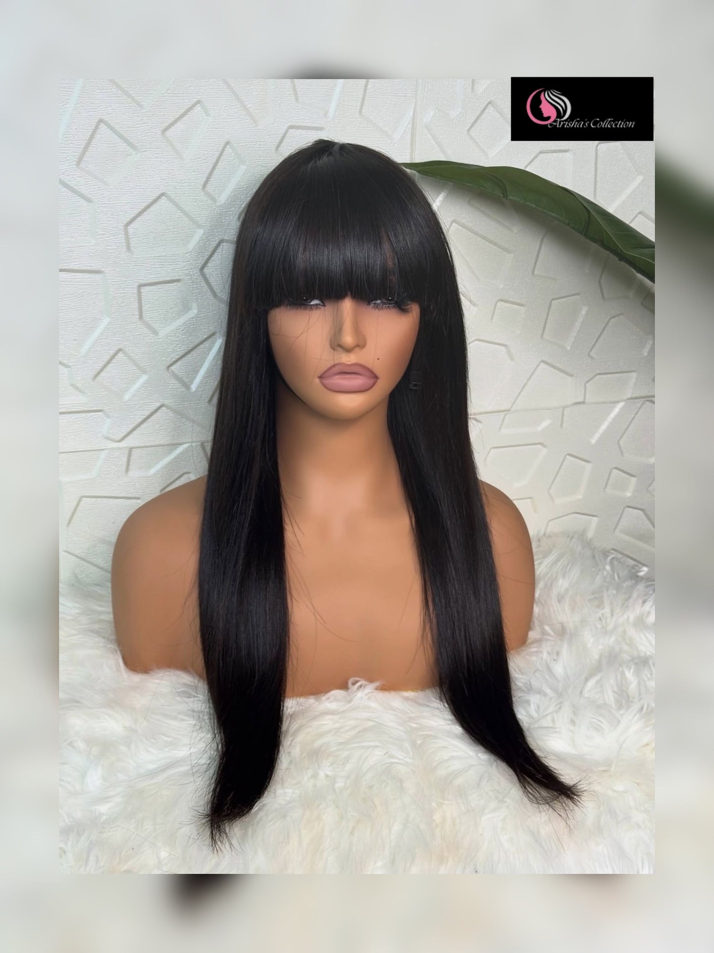 Full head Straight Wig With Bangs (Natural Color)