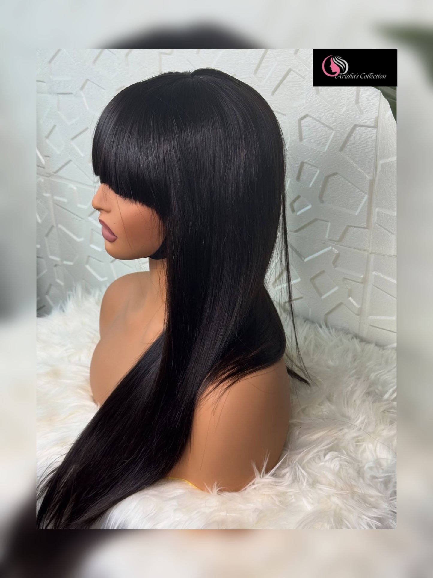 Full head Straight Wig With Bangs (Natural Color)