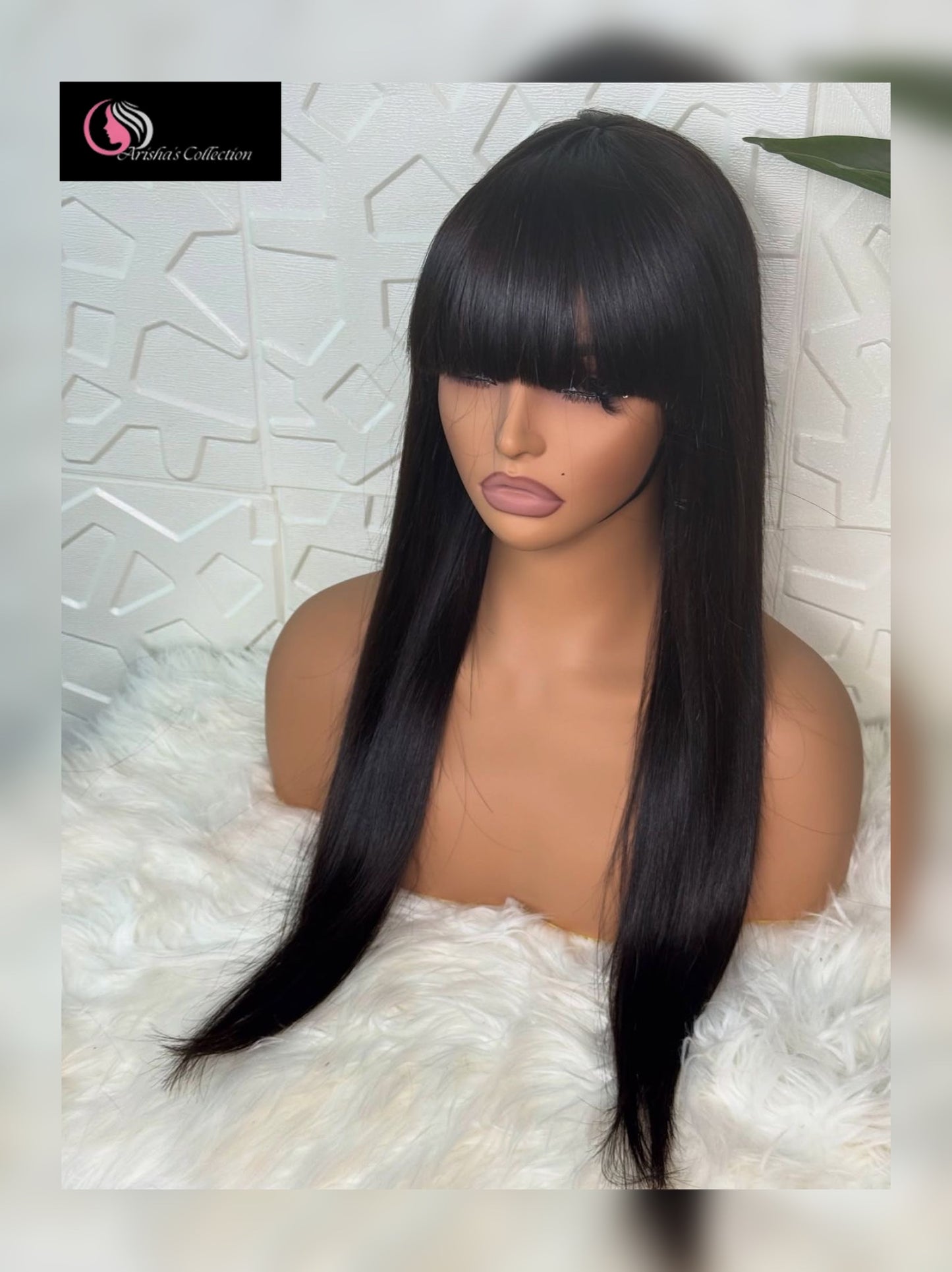 Full head Straight Wig With Bangs (Natural Color)